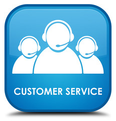 Customer service (team icon) cyan blue square button