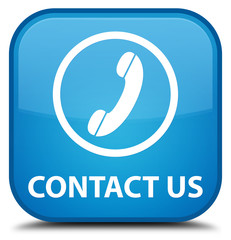 Contact us (phone icon round border) cyan blue square button