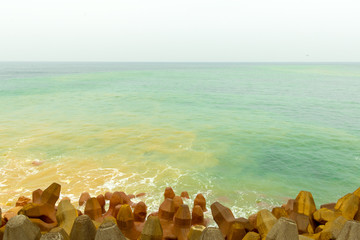 colorful sea in taiwan.green and yellow