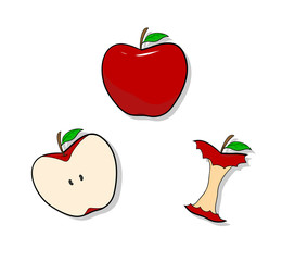 Apples, a set of hand drawn apples, isolated with backdrop shadow (on separate group).