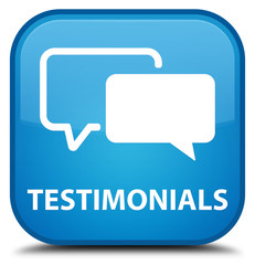 Testimonials cyan blue square button