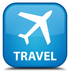 Travel (plane icon) cyan blue square button