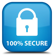 100% secure cyan blue square button