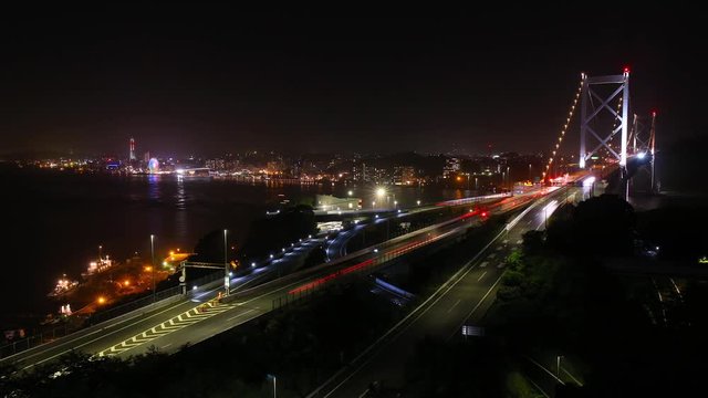 Traffic time-lapse of Kanmon bridge at Fukuoka, Japan
