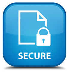 Secure (document page padlock icon) cyan blue square button