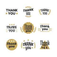 Set of vintage style Thank You labels, emblems, stickers, badges