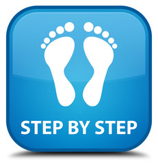 Step by step (footprint icon) cyan blue square button