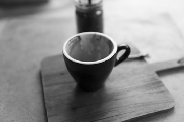 empty coffee cup on table