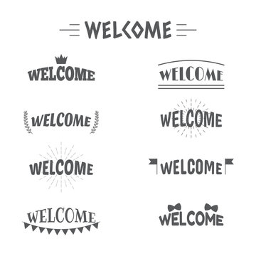 Set of vintage style Welcome labels, emblems, stickers or badges