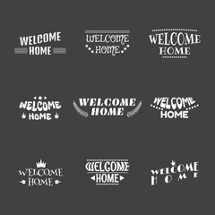 Welcome home. Set of 9 labels, stickers, emblems or badges. Deco