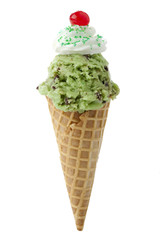 ice cream cone with icing and cherry above