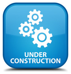 Under construction (gears icon) cyan blue square button