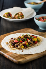 Vegan wraps with lentil, chickpea peppers and kidney bean