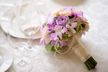 beautiful colorful wedding bouquet for the bride. Wedding accessories.