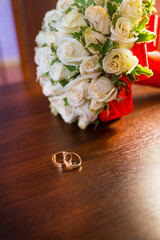 wedding bouquet and rings