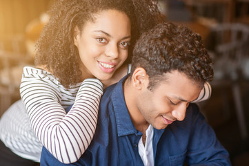 Fototapeta premium Pretty boyfriend and girlfriend expressing their happiness