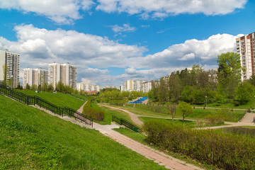 Fototapeta na wymiar Boulevard in Zelenograd Administrative District of Moscow
