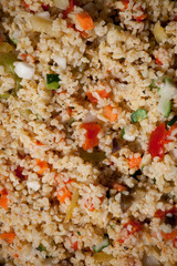 homemade bulgur with vegetables close up