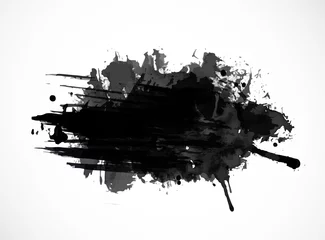 Foto op Plexiglas Zwarte inkt grunge splash geïsoleerd op een witte achtergrond © elinacious