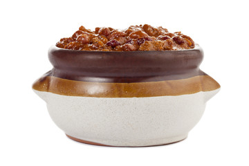 chili con carne on a clay pot