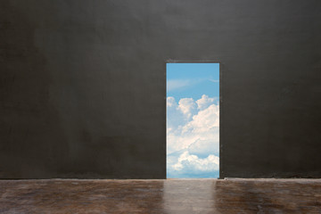 wall and exit, clouds and sky behind the wall