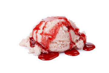 scoop of strawberry ice cream with strawberry syrup