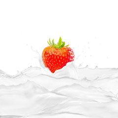Fresh Strawberry With Milk Splash