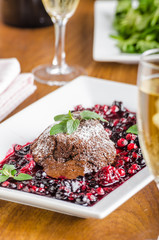 Chocolate souffle with berries