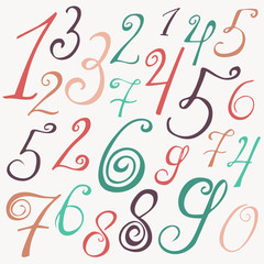 Hand drawn numbers. Vector sketch illustration isolated on white background.