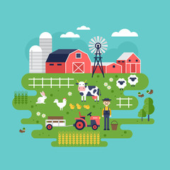 Fototapeta premium Farm food and animals icons. Healthy eating and lifestyle concep