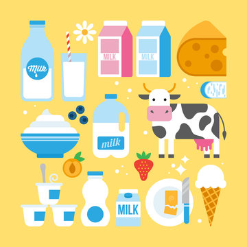 Milk and dairy products icons fro web and graphic design. Milk,