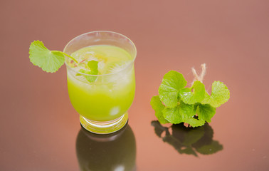 Gotu kola's leafs drink on orange background