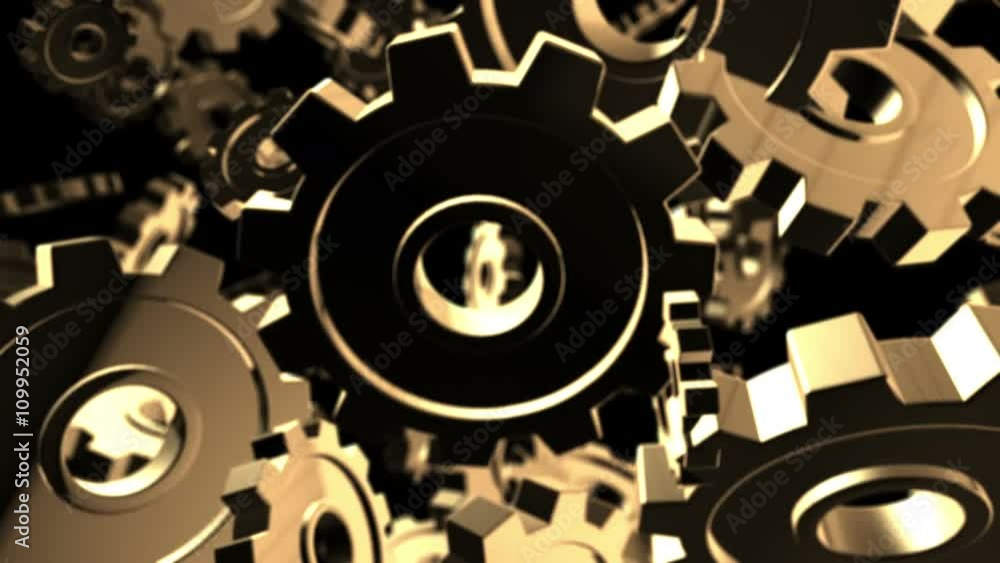 Aufkleber seamless looping 3d animation of an abstract background with golden gears