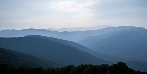 blue foggy mountain landscape