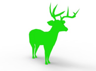 deer character. cartoon low poly 3D illustration of animal. green triangles and polygons. on white background isolated with shadow.