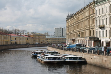 Boat trip on the Neva River, the city of St. Petersburg