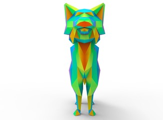 bobcat character. cartoon low poly 3D illustration of animal. rainbow triangles and polygons. on white background isolated with shadow.