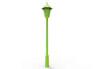 3d illustration of simple street light. cartoon low poly style. green lantern. on white background isolated with shadow. 