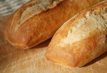Closeup of two french baguettes