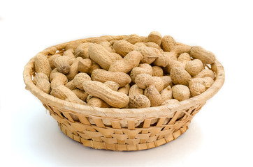 Dried peanuts on white background