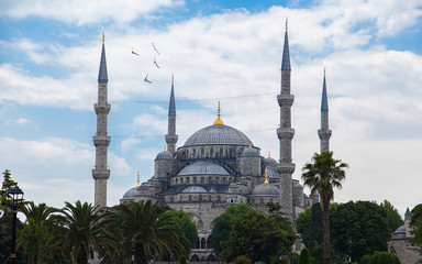 Fototapeta na wymiar Sultanahmet Mosque (Blue mosque) with blue sky, Istanbul, Turkey