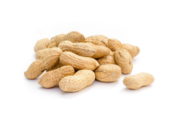 Dried peanuts on white background