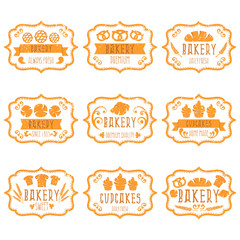 Collection of vintage retro bakery logo labels with bread,pretze