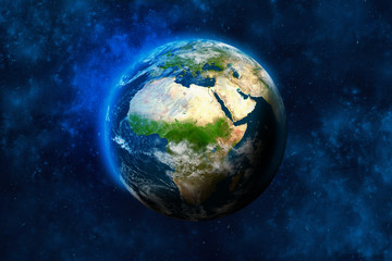 Planet Earth in space. Africa, part of Europe and Asia. Elements of this image furnished by NASA.