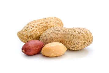 Dried peanuts on white background