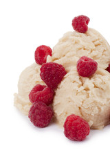 vanilla ice cream with raspberries
