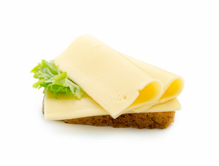slices of cheese on bread toast isolated on white background with clipping path