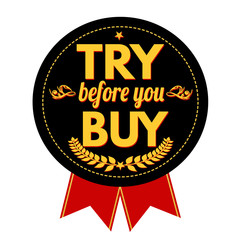 Try before you buy label or stamp