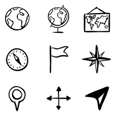 Vector Doodle Geography Icons Set