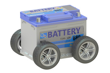 Naklejka premium battery car with wheels, 3D rendering